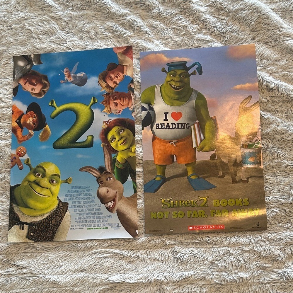 Vintage Shrek 2 Movie Posters Lot of 2 Scholastic I Love Reading DreamWorks 2004
